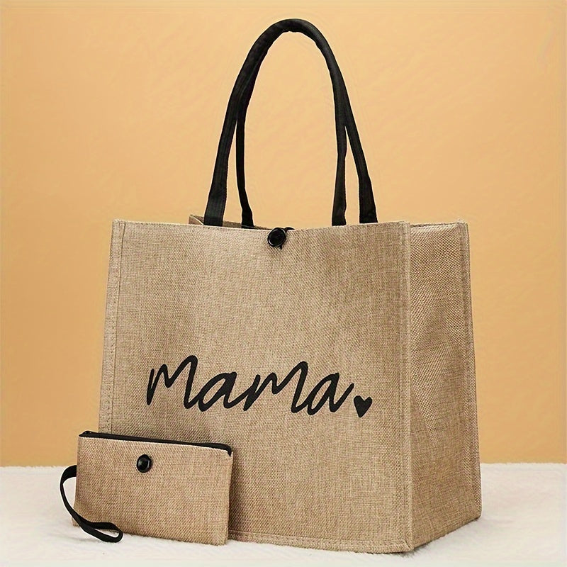 Letter & Heart Pattern Tote Bags (2pcs) + Mini Wallet – Fashion Gift for Women
