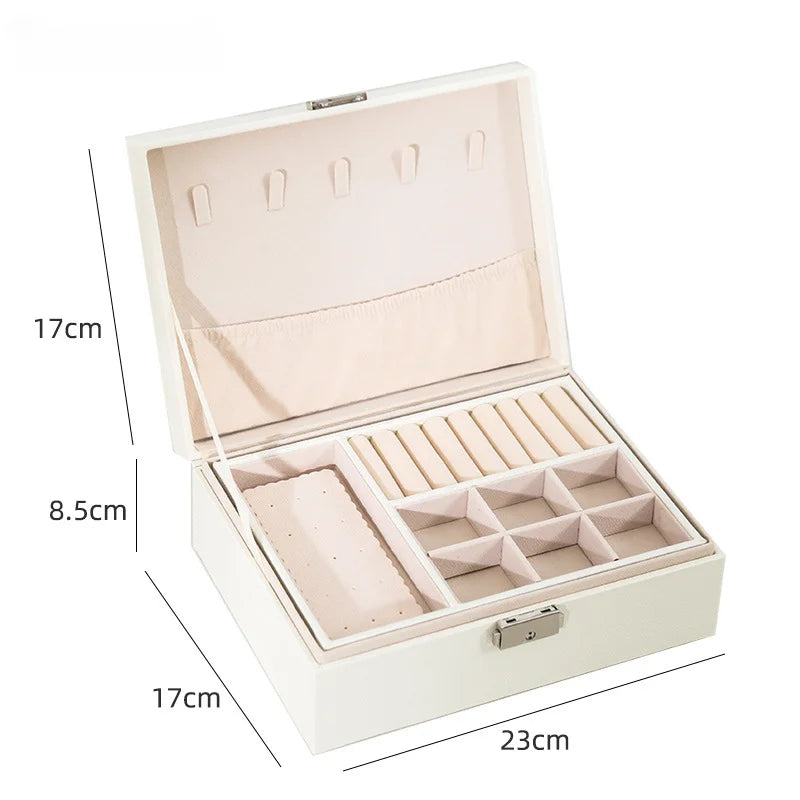 Double-Layer Wooden Jewelry Box with PU Leather – Organizer Case for Rings, Necklaces & Makeup