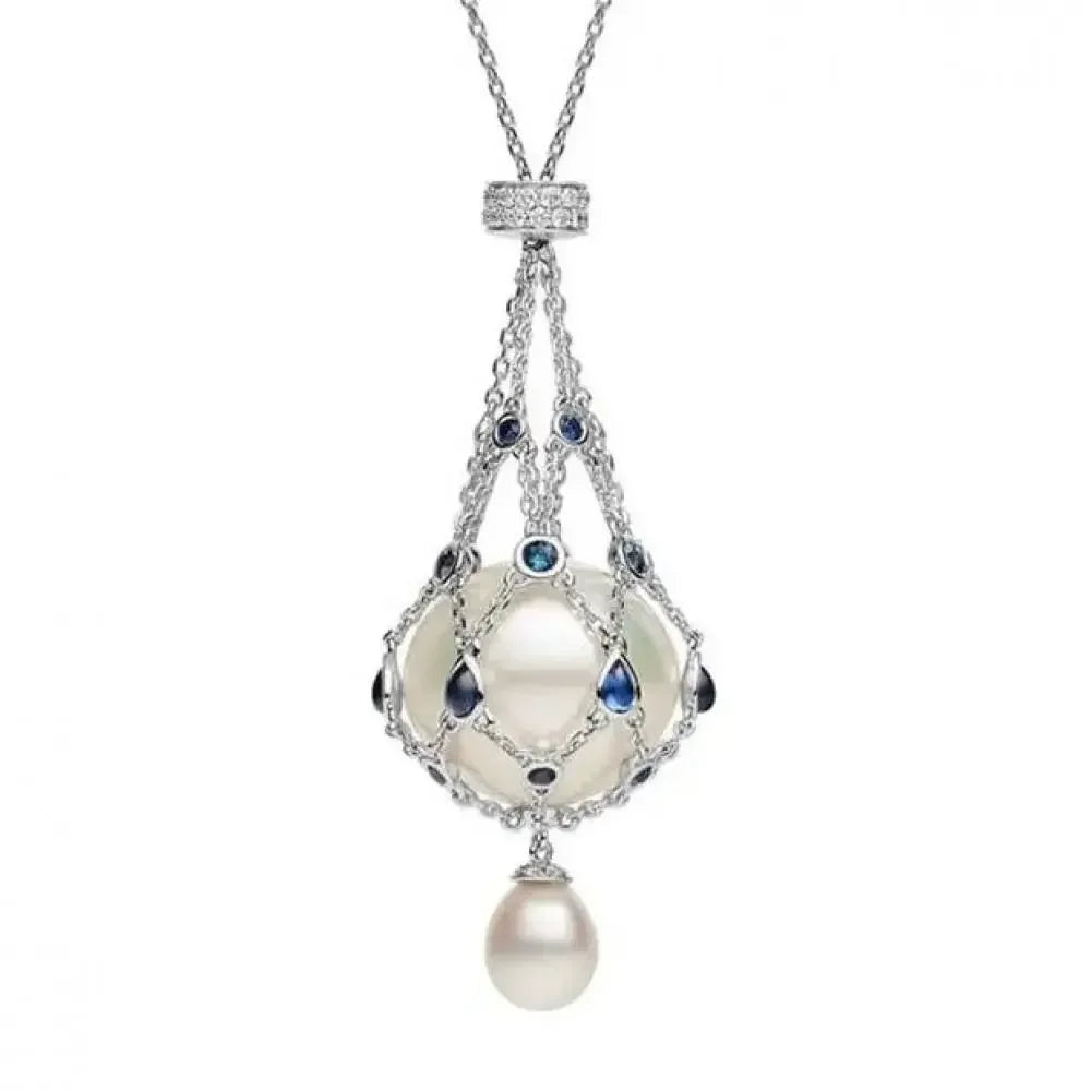 Crystal Cage Pearl & Gemstone Pendant Necklace – Elegant Mother’s Day Gift