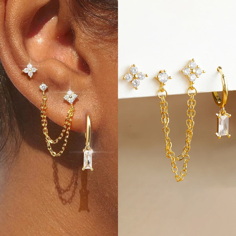 3PCS Stainless Steel Earrings Set