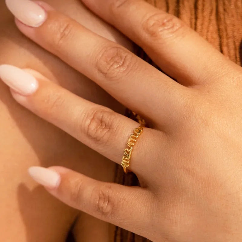 Hot Finger Ring Dear mama Letter Simple Plain Ring for Mom Perfect Mother's Day Gift