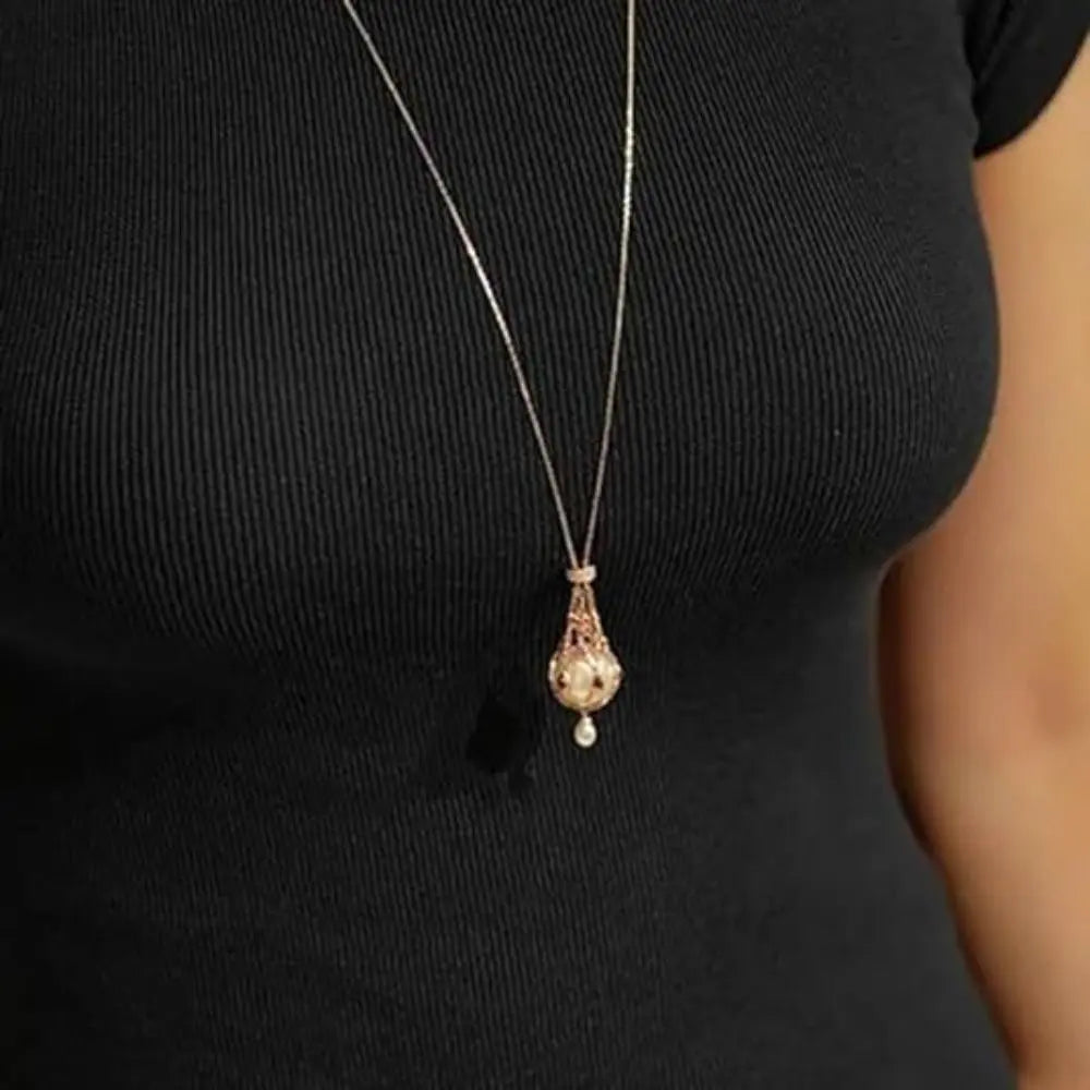 Crystal Cage Pearl & Gemstone Pendant Necklace – Elegant Mother’s Day Gift