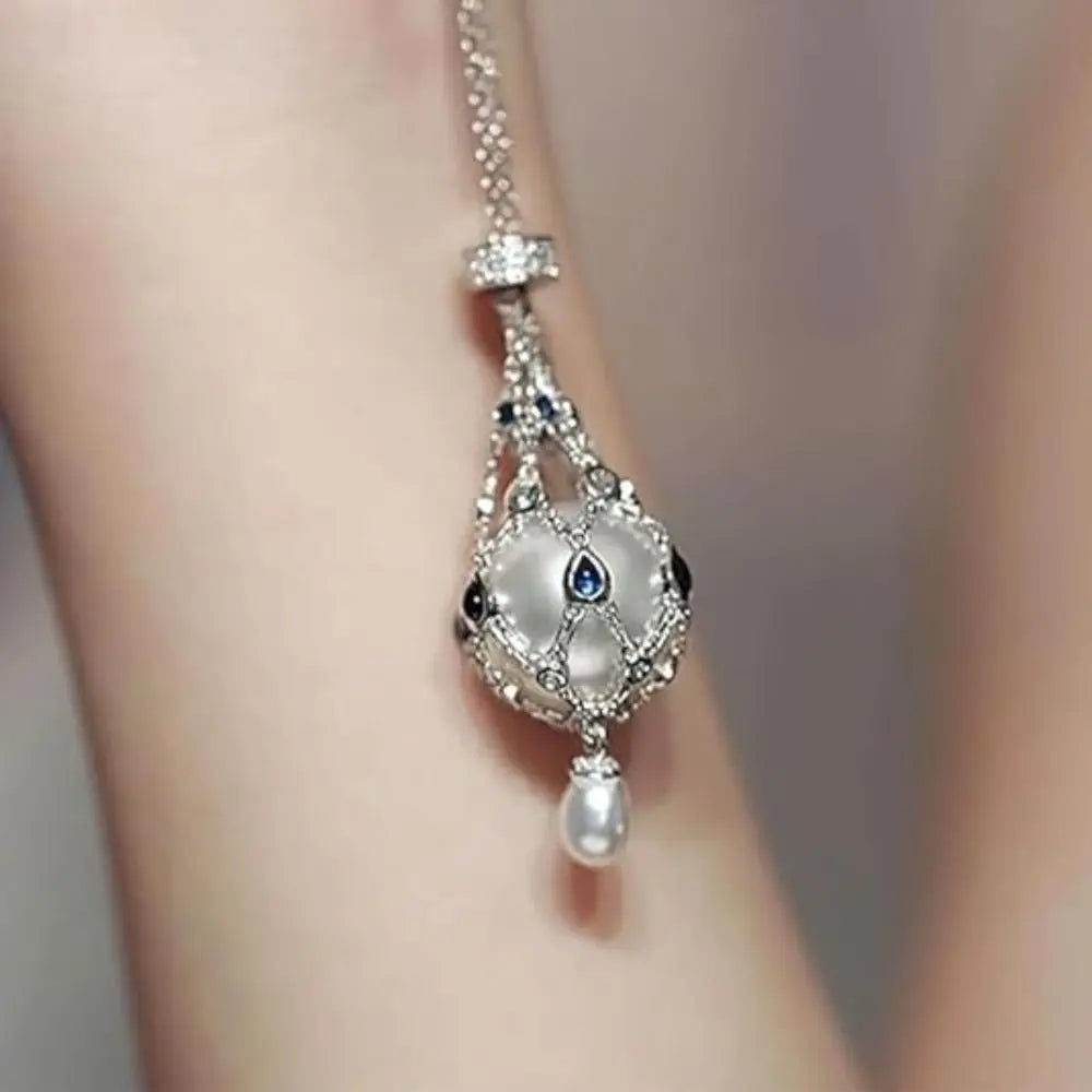 Crystal Cage Pearl & Gemstone Pendant Necklace – Elegant Mother’s Day Gift