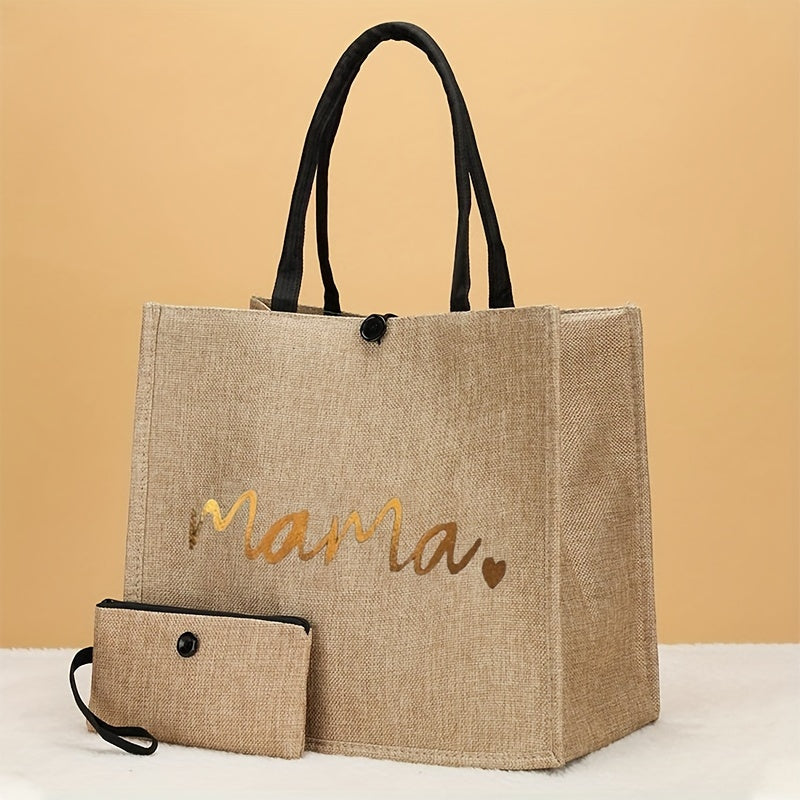 Letter & Heart Pattern Tote Bags (2pcs) + Mini Wallet – Fashion Gift for Women