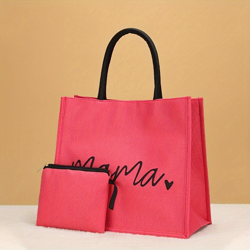 Letter & Heart Pattern Tote Bags (2pcs) + Mini Wallet – Fashion Gift for Women