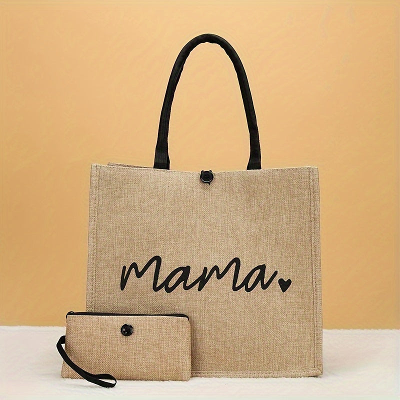 Letter & Heart Pattern Tote Bags (2pcs) + Mini Wallet – Fashion Gift for Women